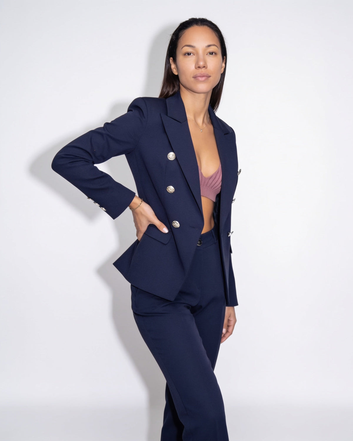 Double-Breasted Tailored Blazer Suit