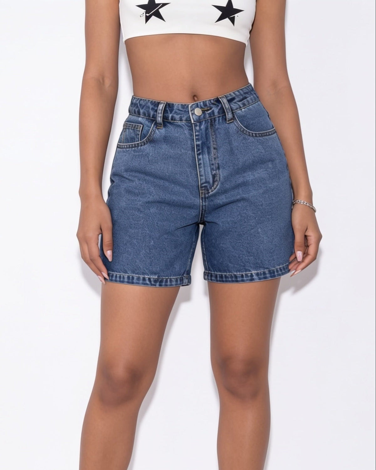 High-Waisted Denim Mom Shorts