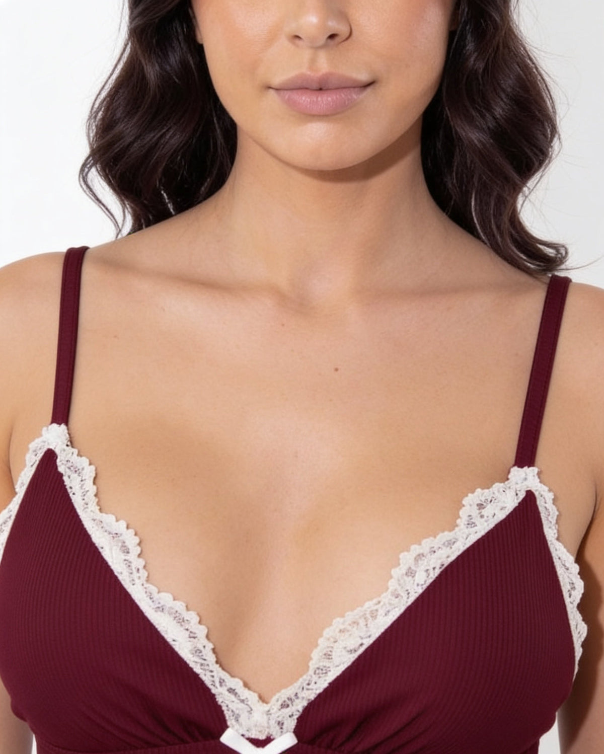 Ribbed Lace-Trim Ruched Chemise