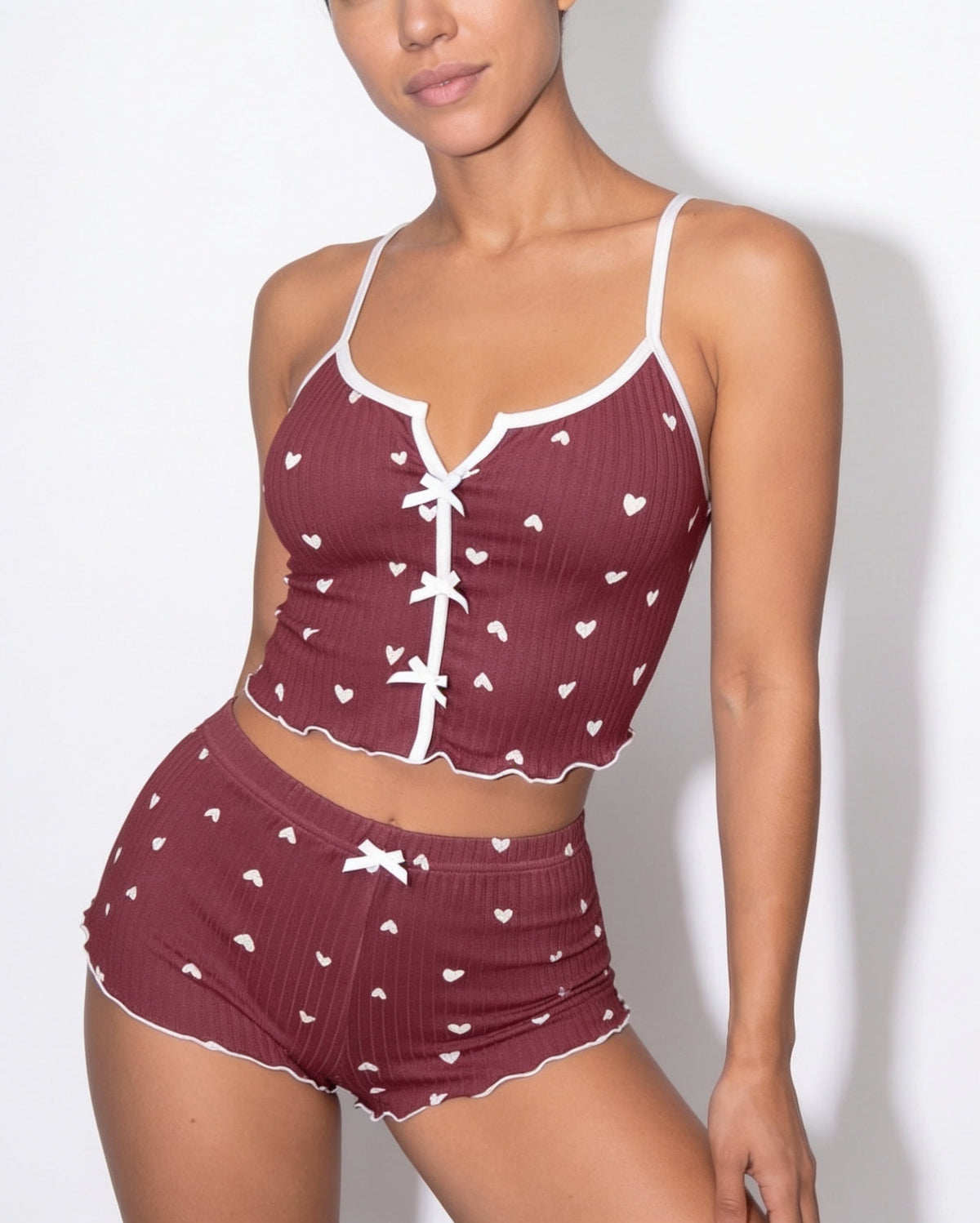 Heart Print Bow-Tie Pyjamas