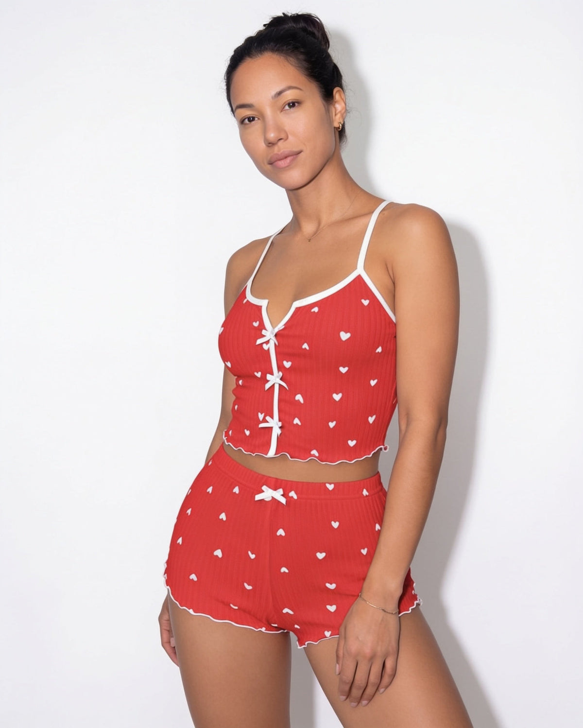 Heart Print Bow-Tie Pyjamas