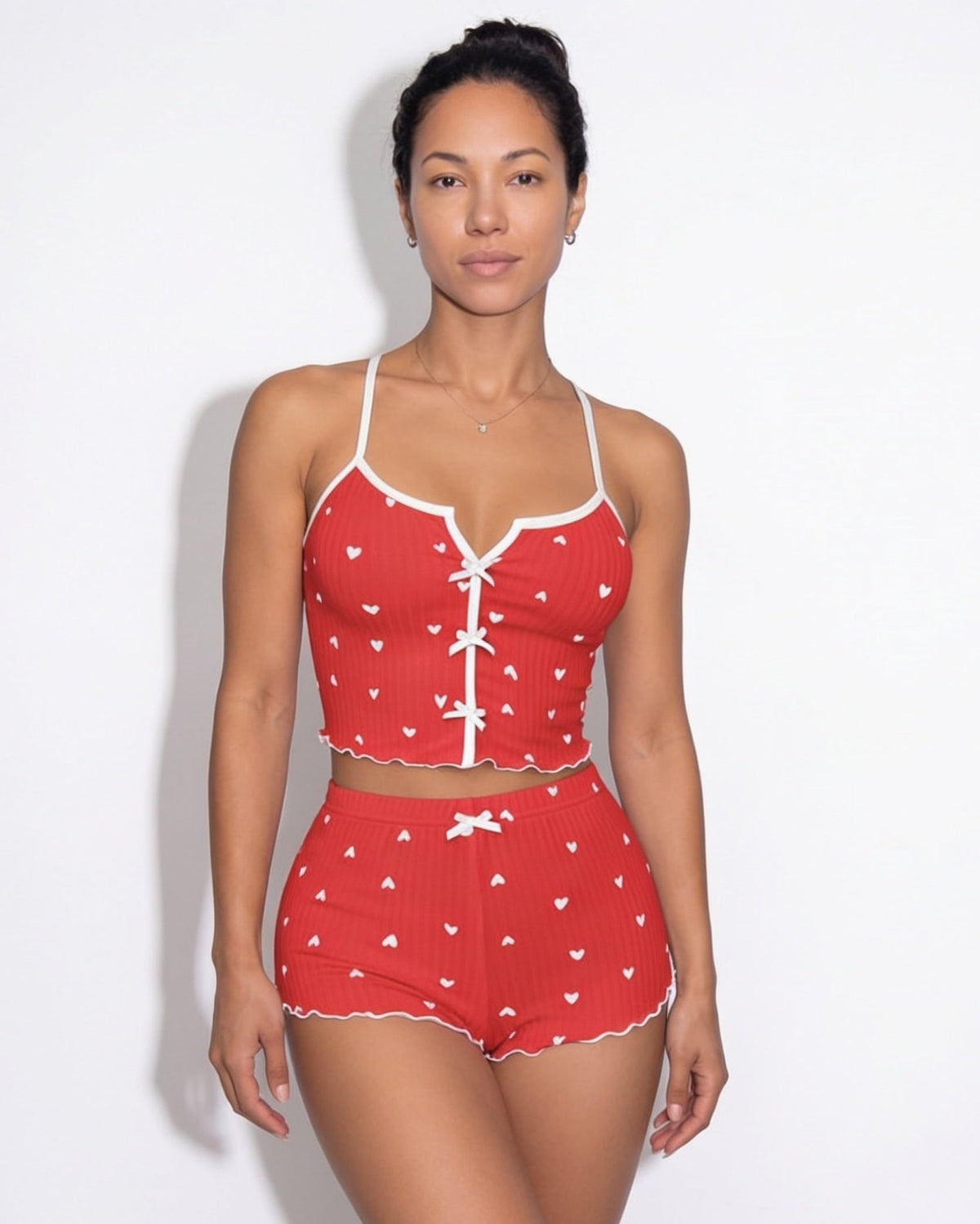 Heart Print Bow-Tie Pyjamas