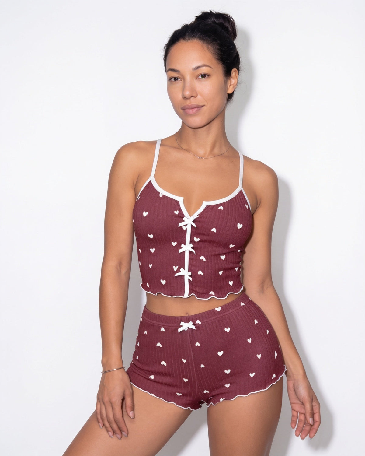 Heart Print Bow-Tie Pyjamas