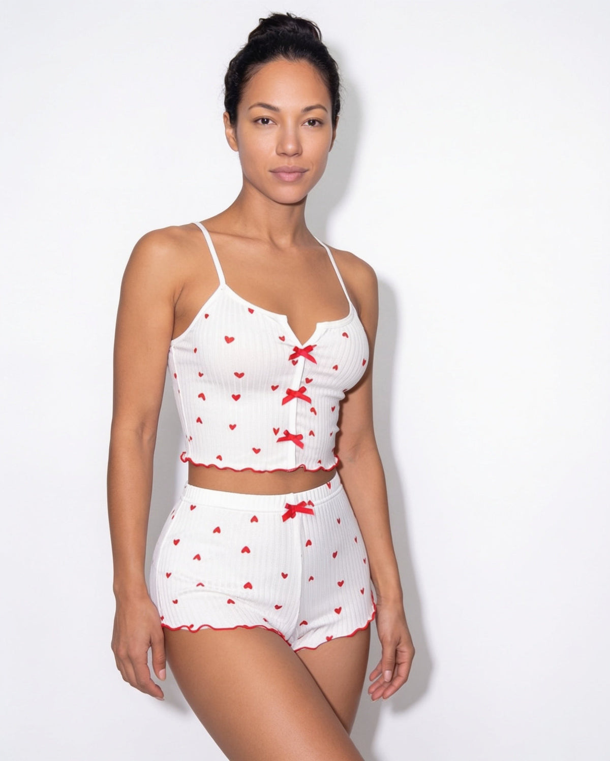 Heart Print Bow-Tie Pyjamas