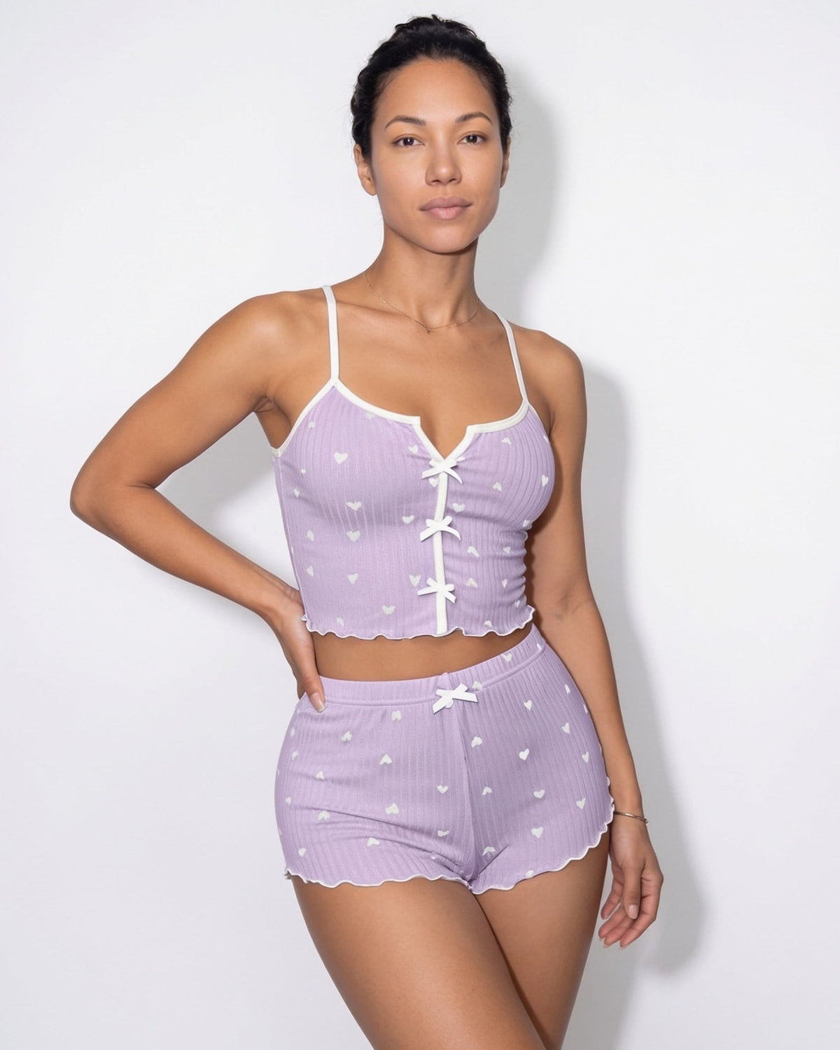 Heart Print Bow-Tie Pyjamas