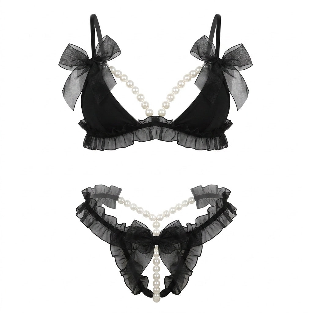 Pearl Chain Crotchless Lingerie Set