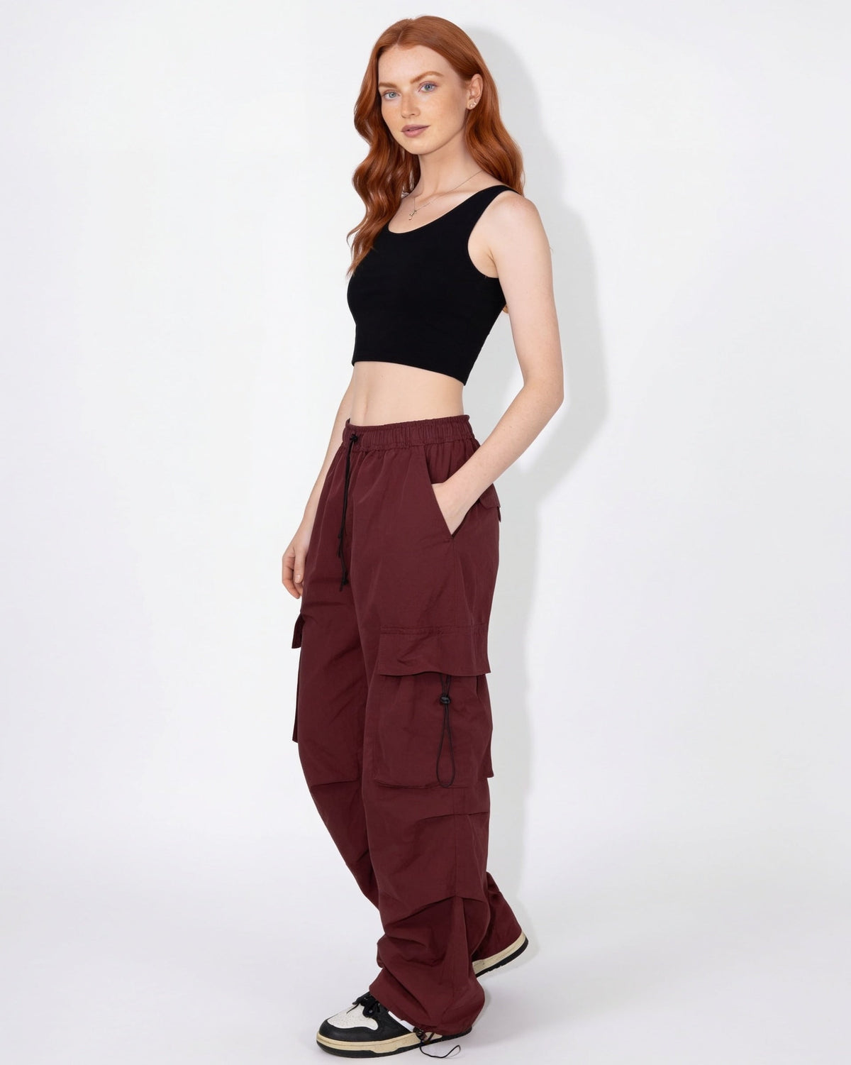 Ruched Parachute Cargo Trousers