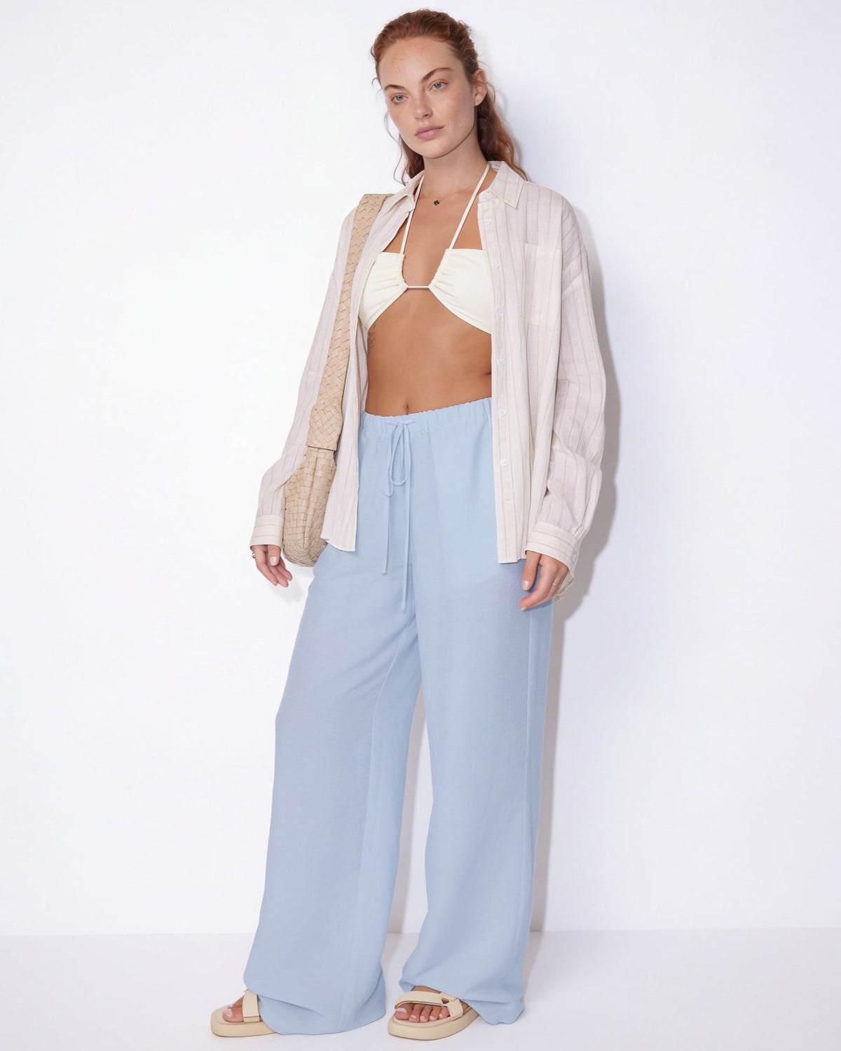 High-Waisted Drawstring Palazzo Trousers