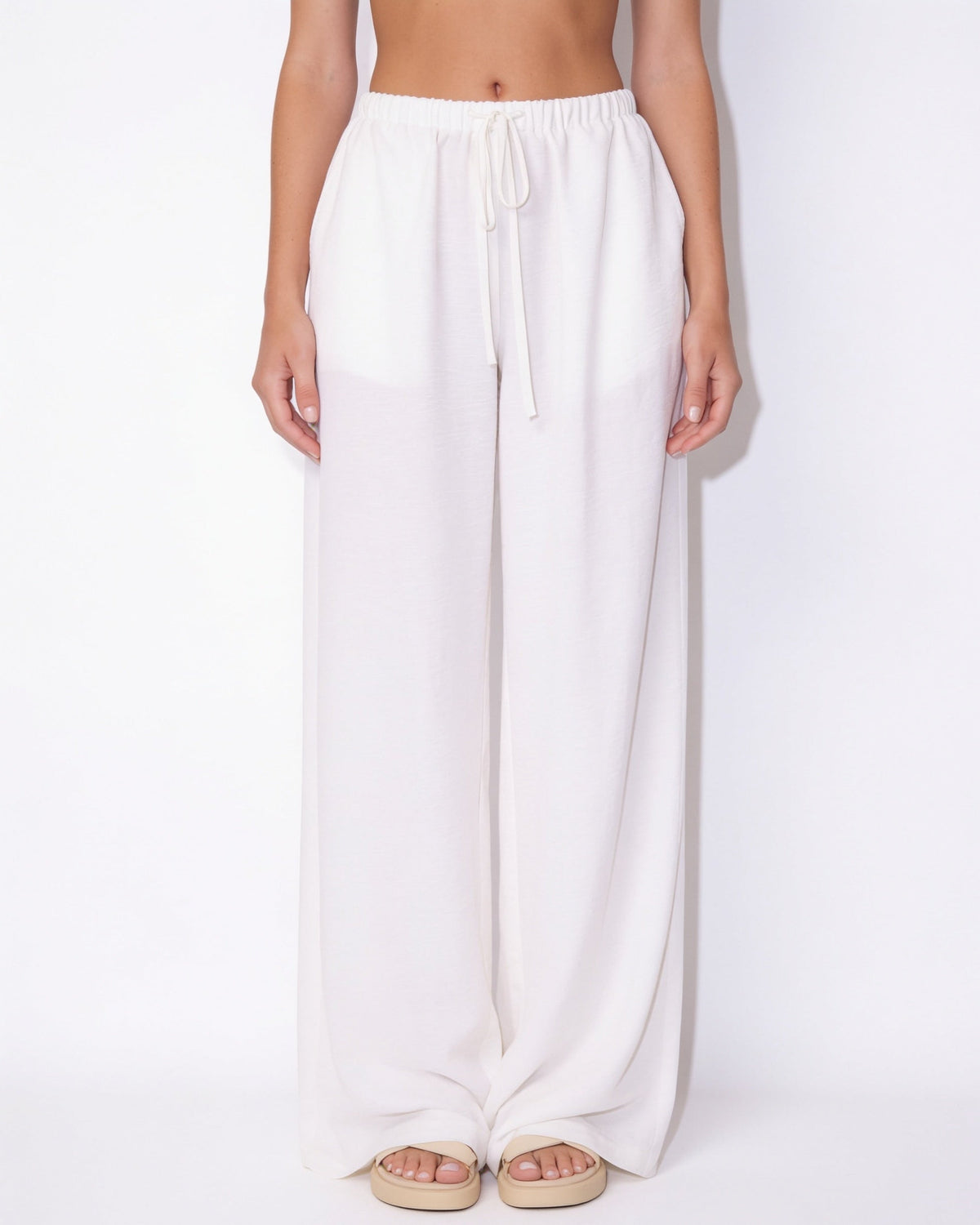 High-Waisted Drawstring Palazzo Trousers