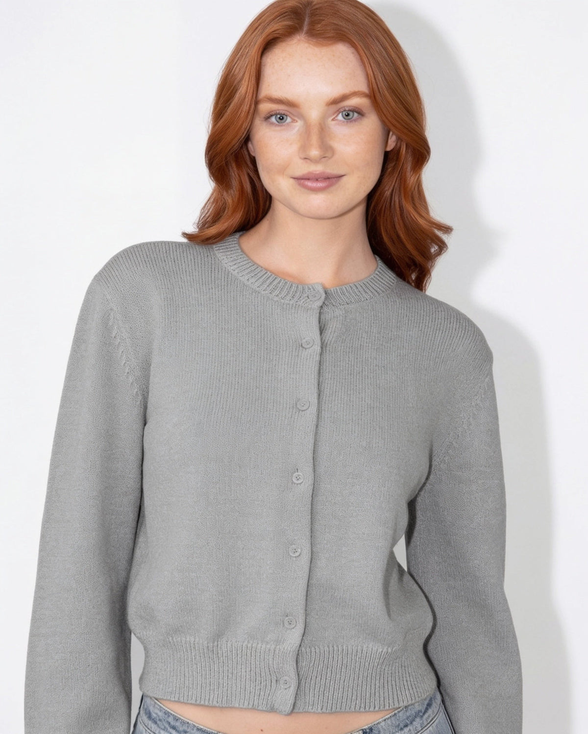 Cropped Button-Front Knit Cardigan