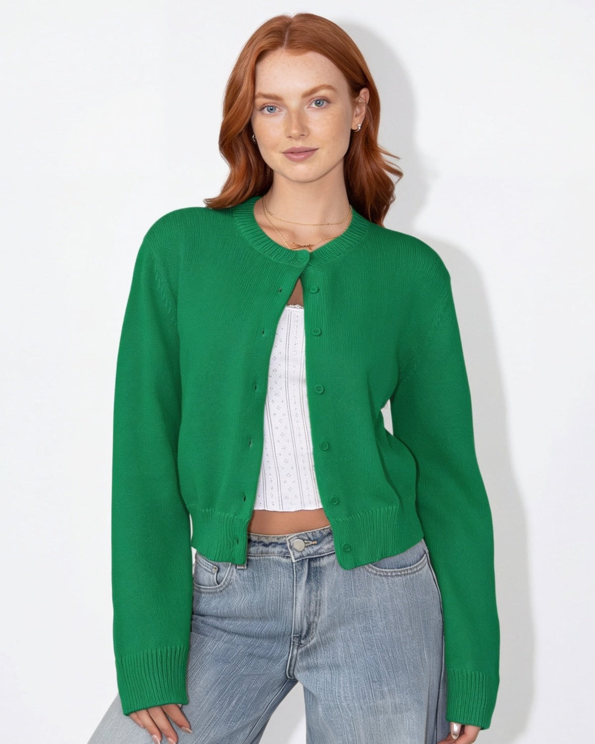 Cropped Button-Front Knit Cardigan