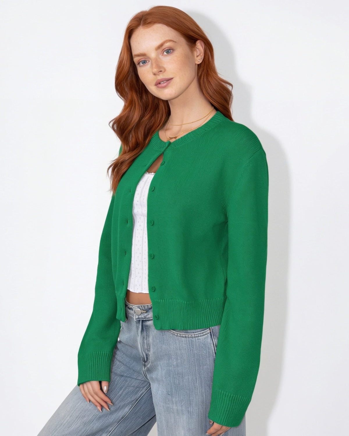 Cropped Button-Front Knit Cardigan
