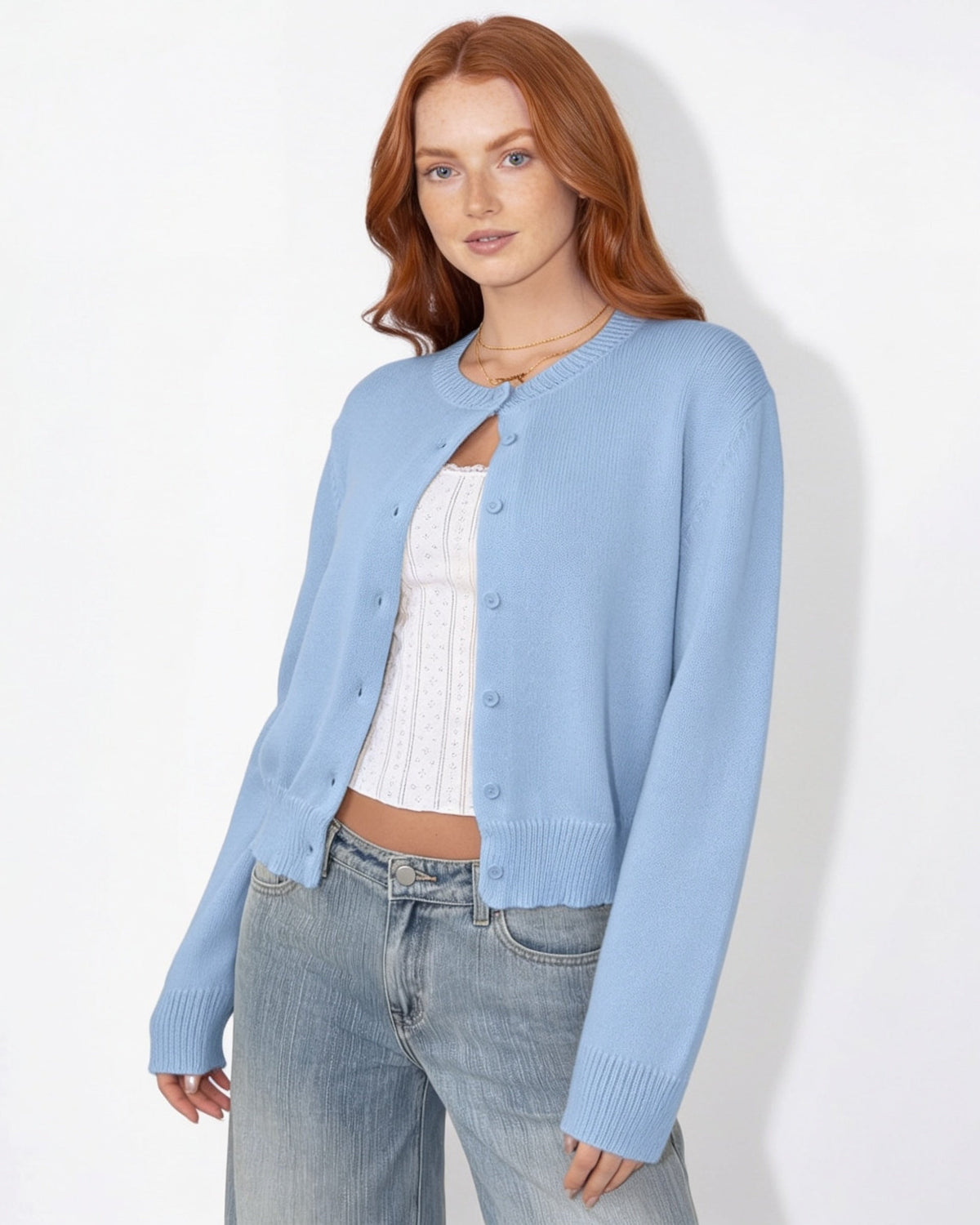Cropped Button-Front Knit Cardigan