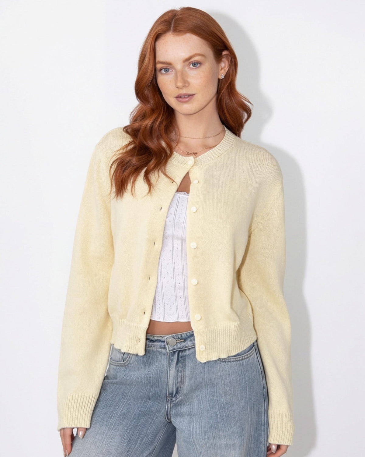 Cropped Button-Front Knit Cardigan