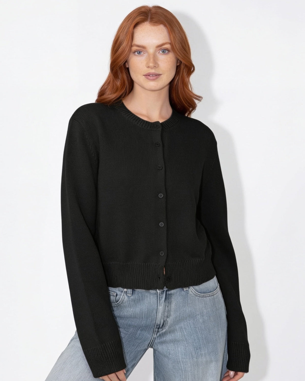 Cropped Button-Front Knit Cardigan