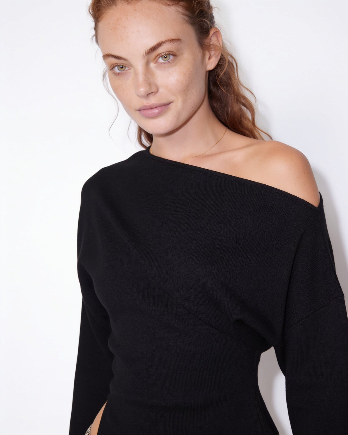 Asymmetric Off-Shoulder Ribbed Knit Top