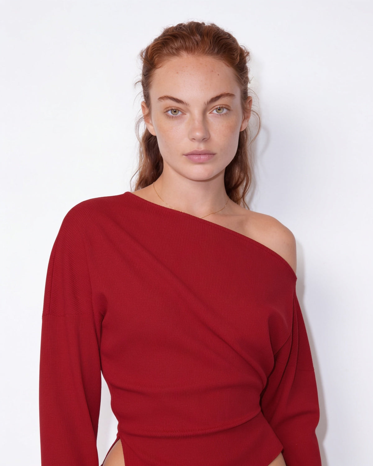 Asymmetric Off-Shoulder Ribbed Knit Top