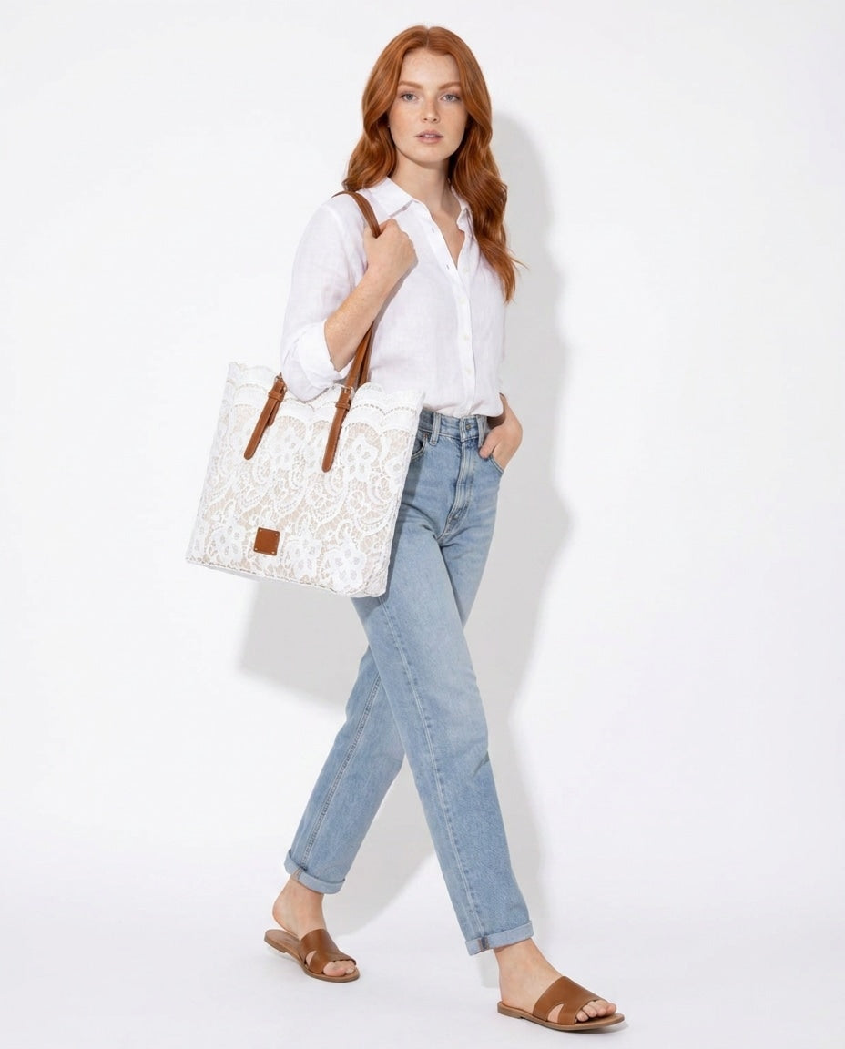 Floral Scalloped Tote Bag
