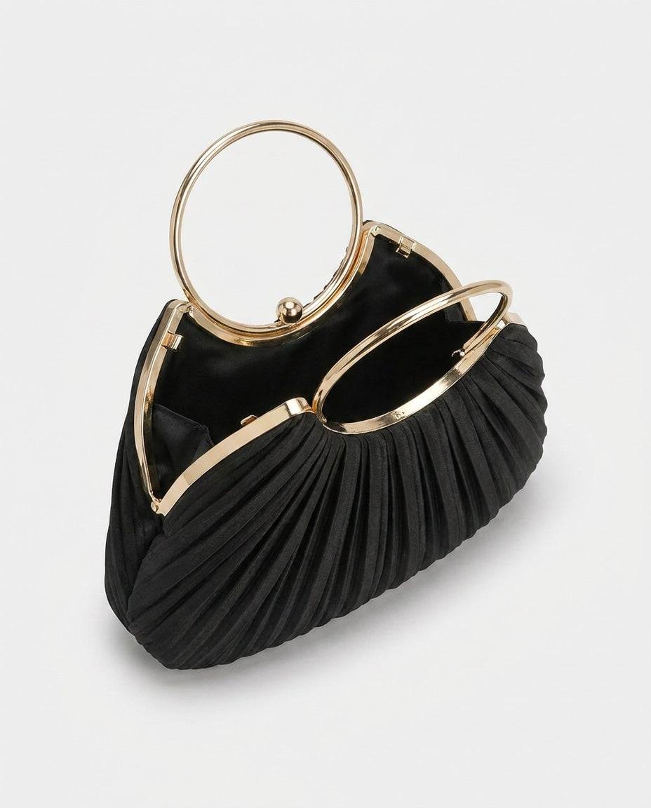 Ruched Ring-Handle Clutch Bag
