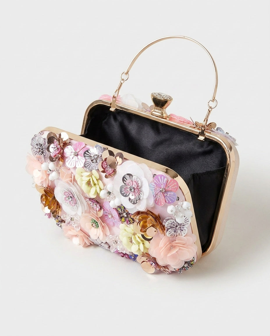 Floral Embellished Top Handle Bag