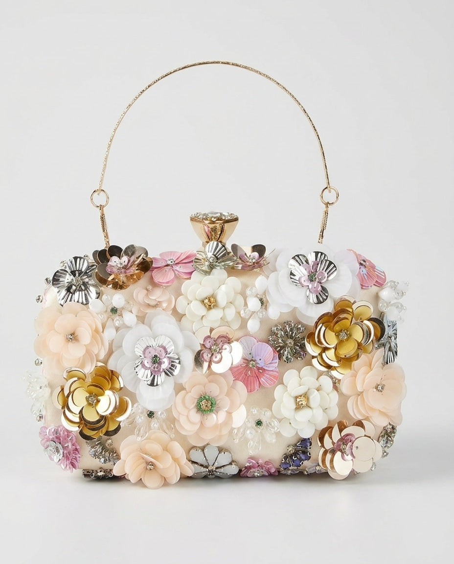 Floral Embellished Top Handle Bag