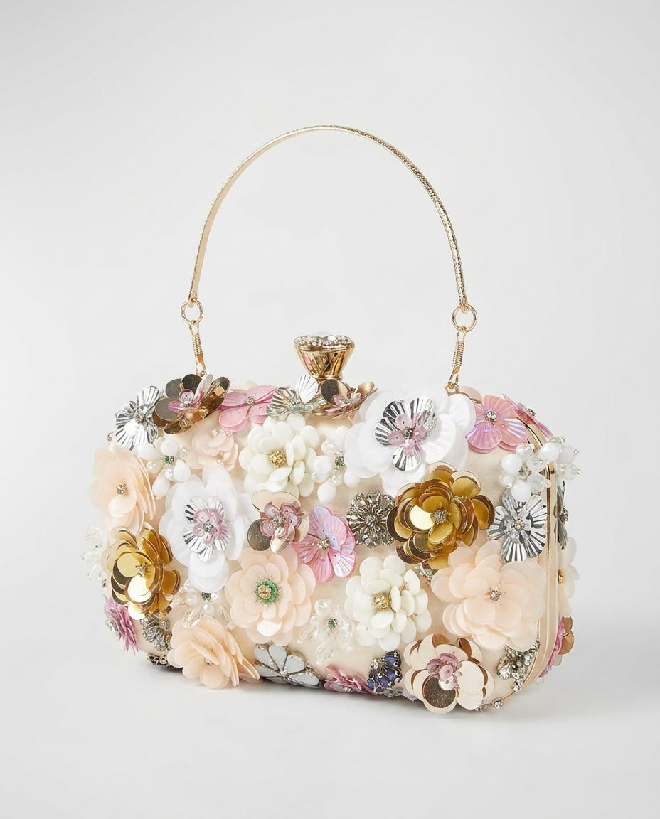 Floral Embellished Top Handle Bag