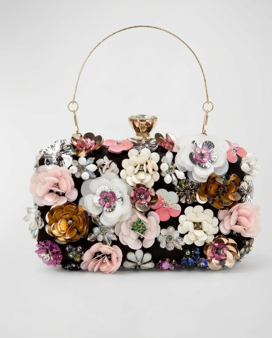Floral Embellished Top Handle Bag
