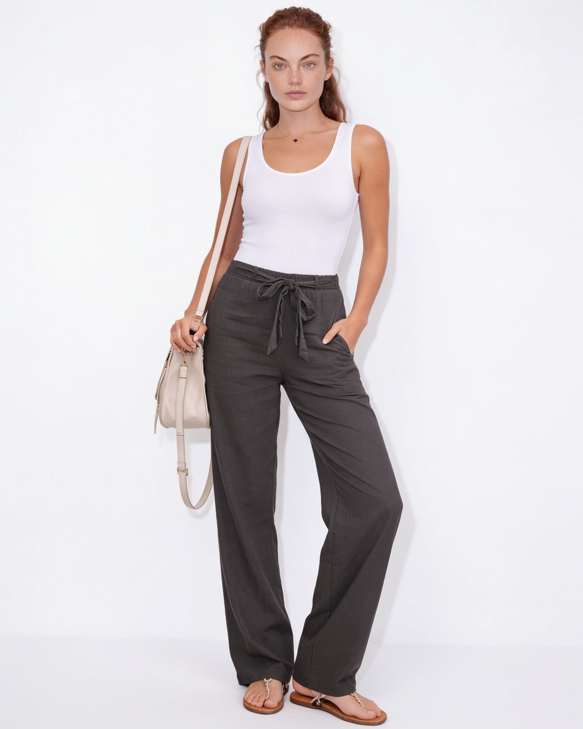 Cotton Linen Tie-Waist Wide-Leg Trousers