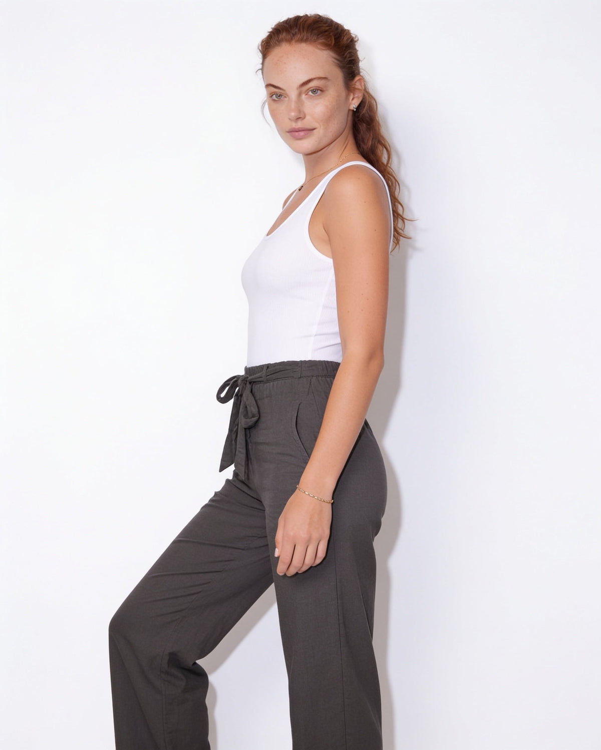 Cotton Linen Tie-Waist Wide-Leg Trousers