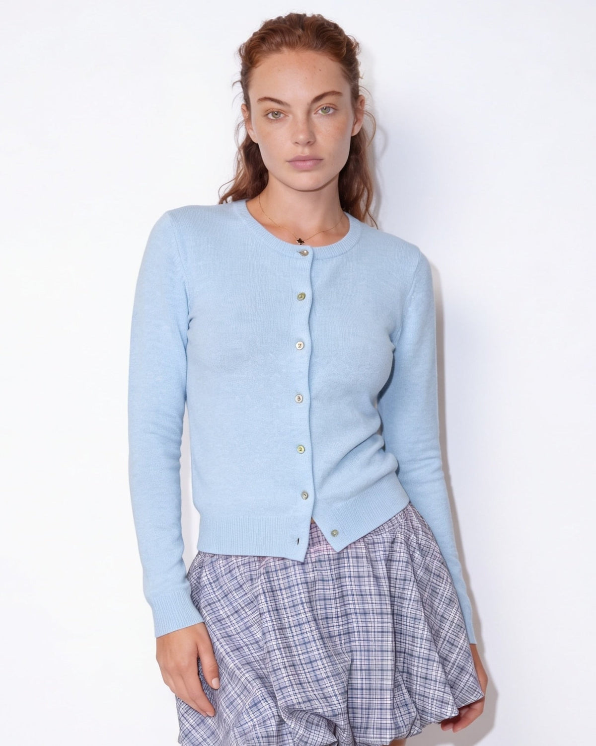 Crew Neck Button-Front Cropped Cardigan