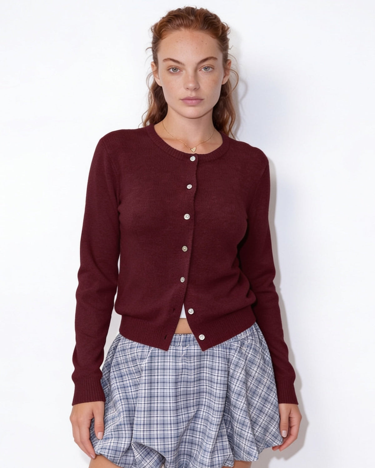Crew Neck Button-Front Cropped Cardigan