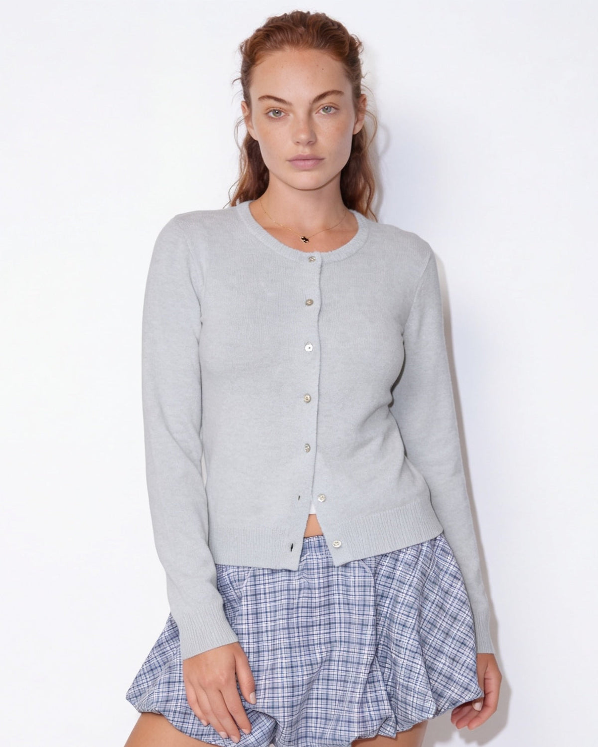 Crew Neck Button-Front Cropped Cardigan
