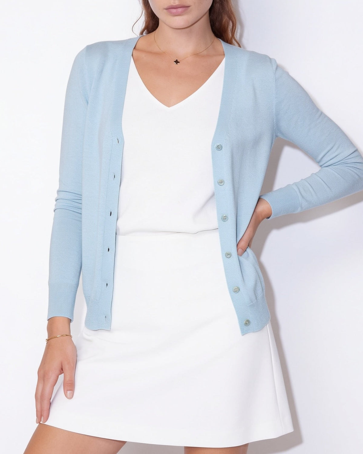 Fitted Button-Front Round-Neck Cardigan