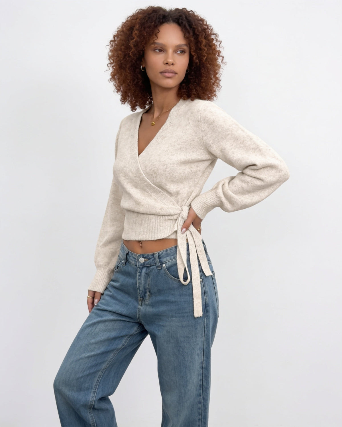 Wrap V-Neck Cropped Jumper