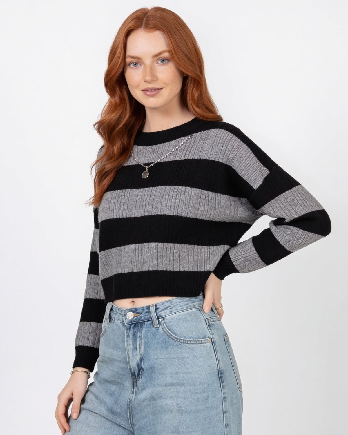 Striped Ribbed Crop Jumper