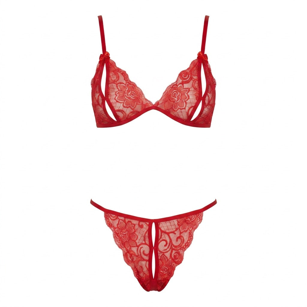 Floral Lace Crotchless Lingerie Set