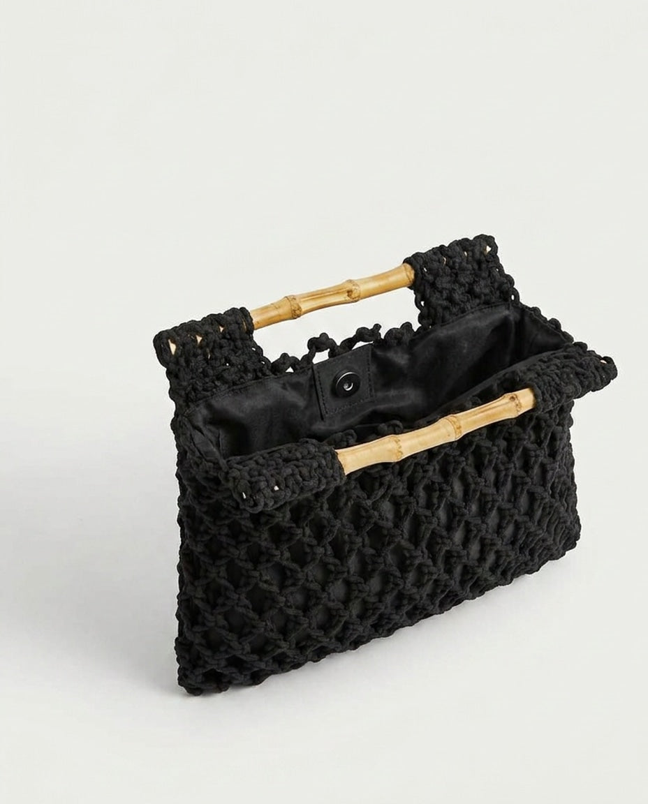 Crochet Bamboo Handle Handbag