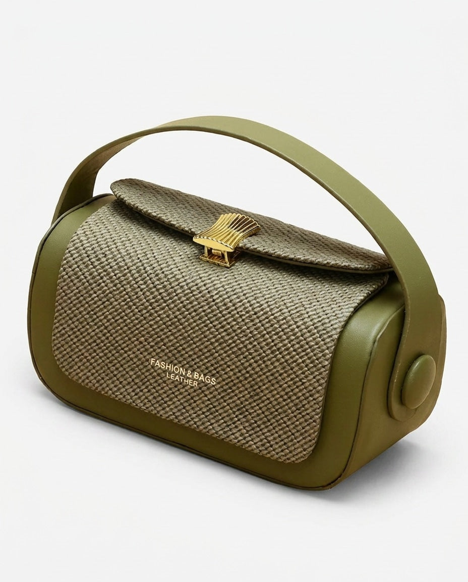 Woven Flap Barrel Crossbody Bag