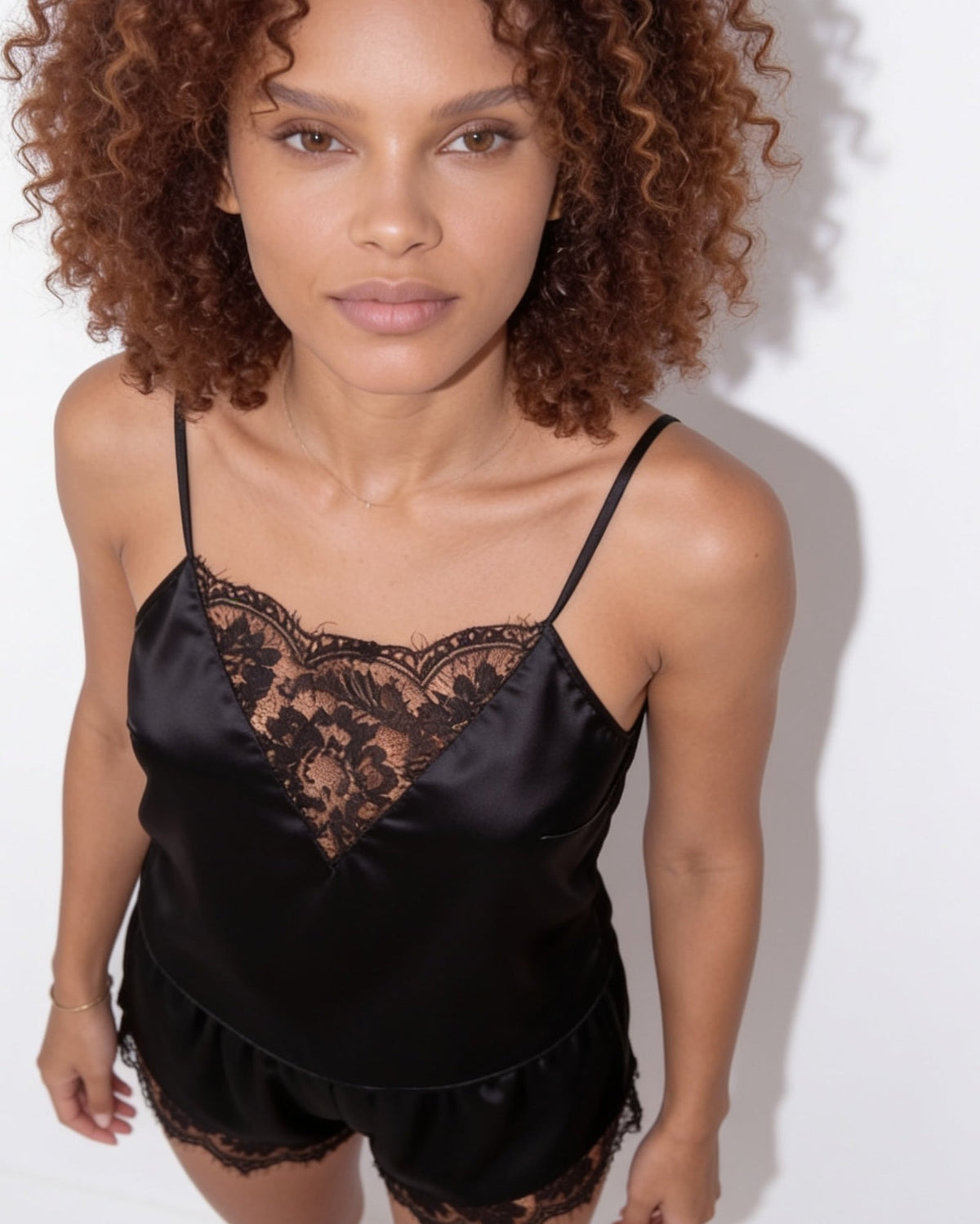 Lace-Trim Satin Pyjama Set