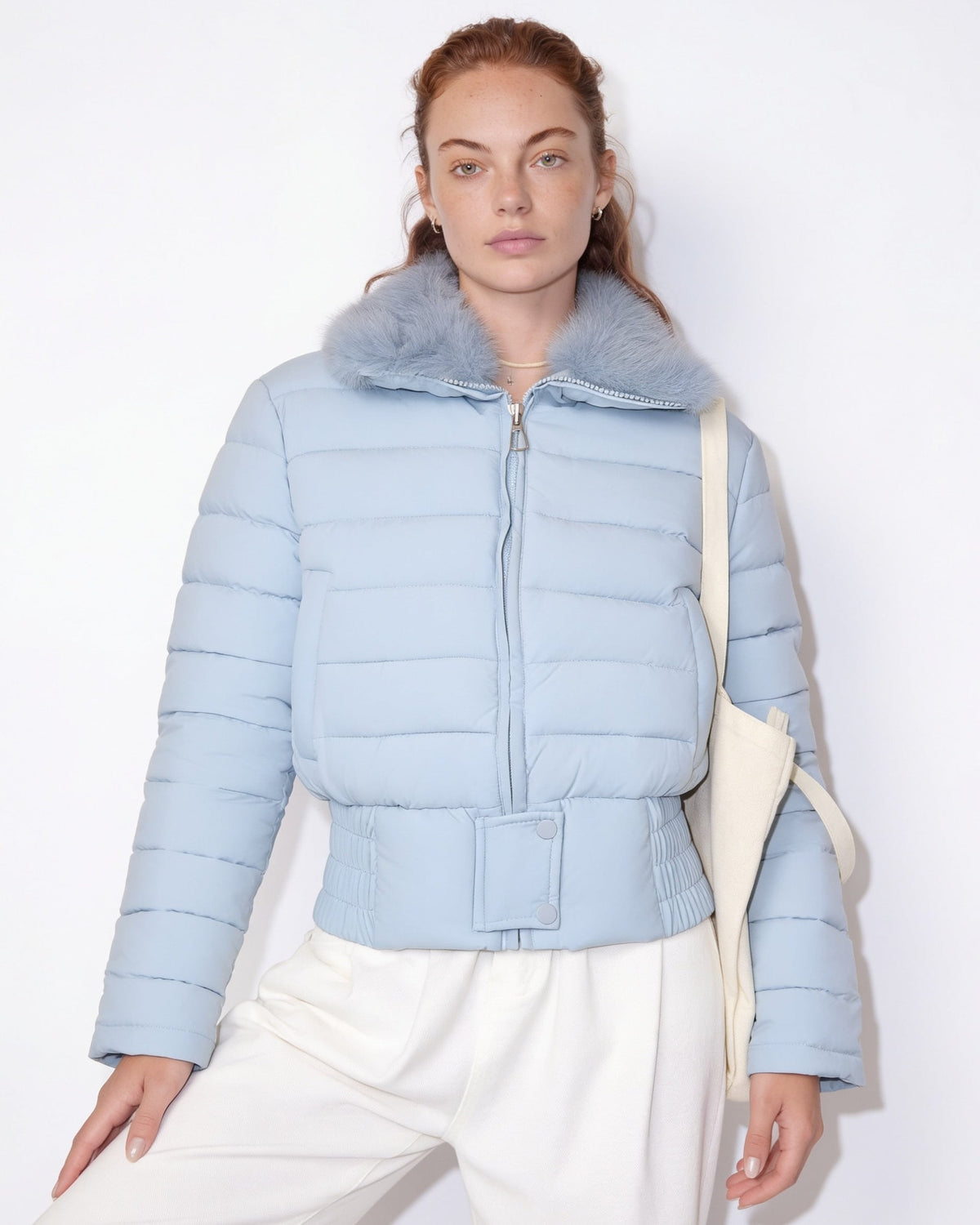 Faux Fur Collar Cropped Puffer Jacket