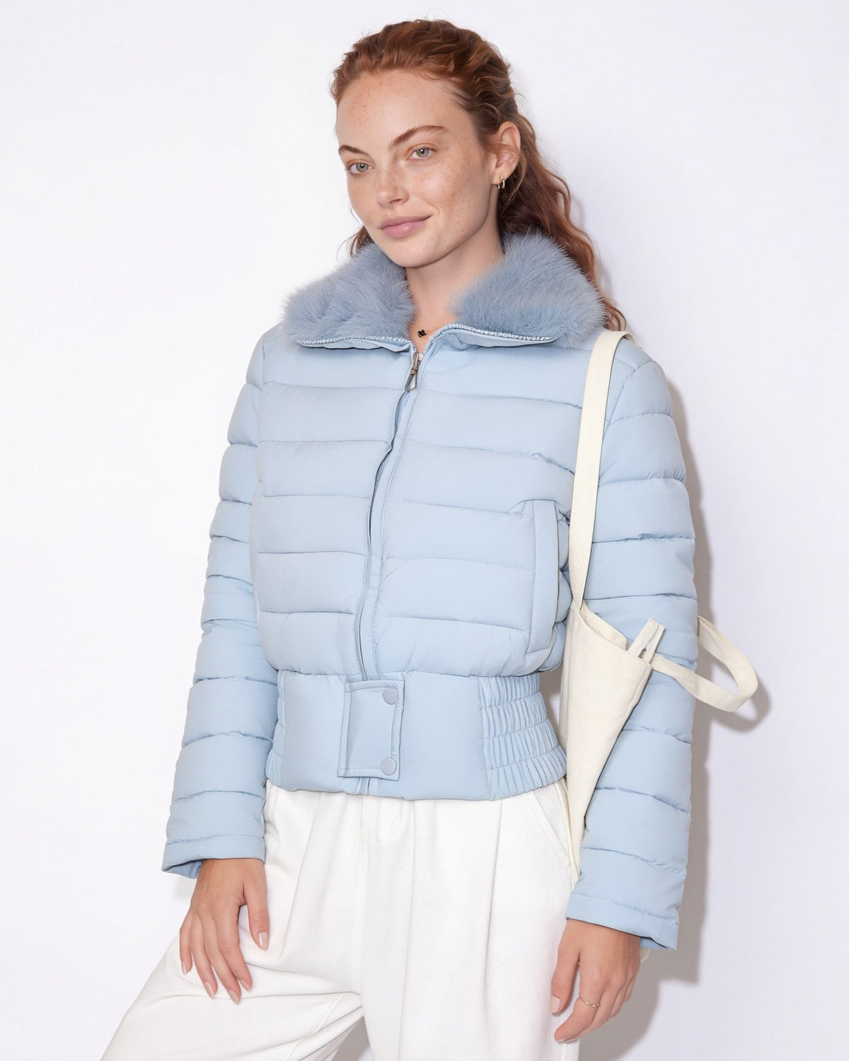 Faux Fur Collar Cropped Puffer Jacket