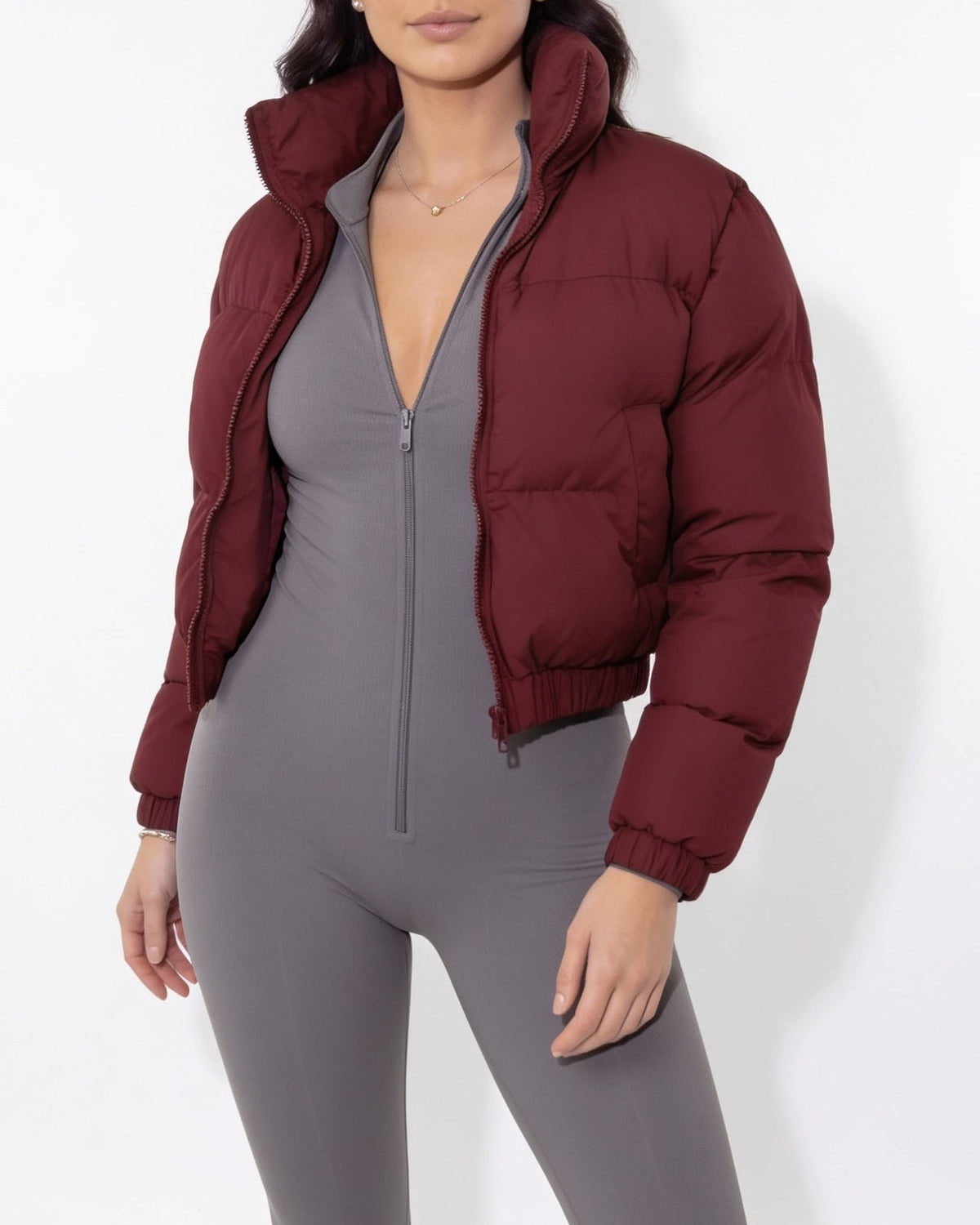 Cropped Funnel Collar Puffer Jacket