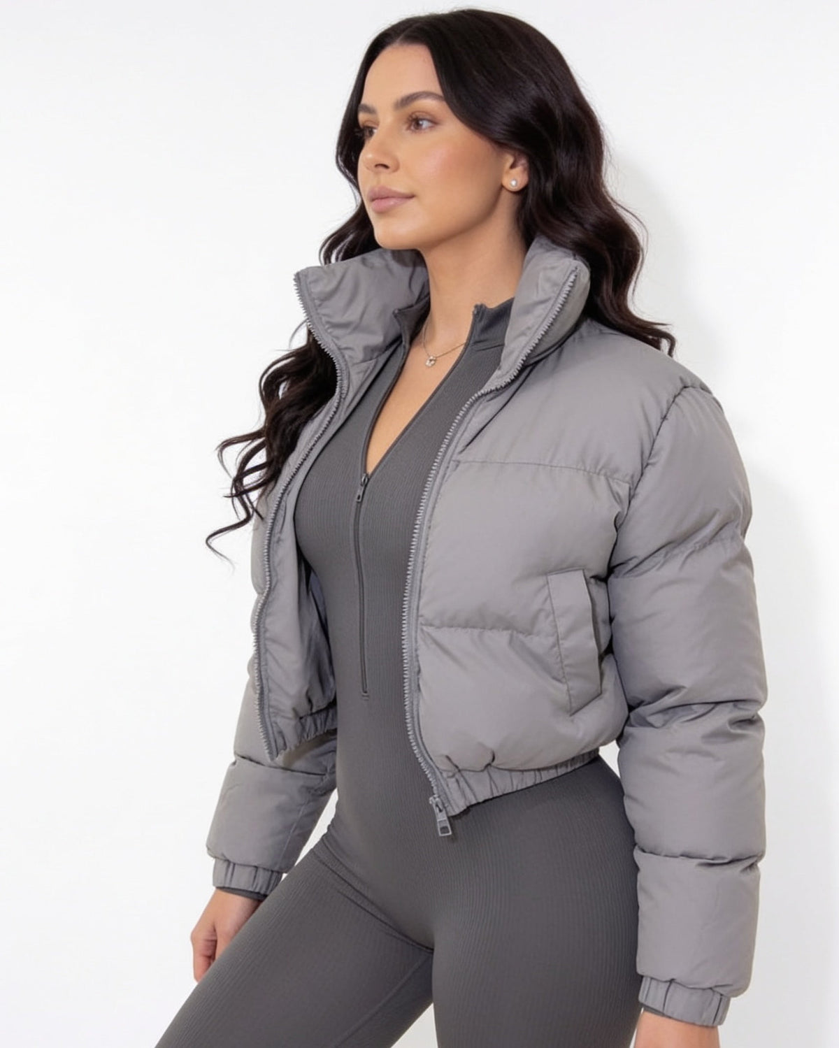 Cropped Funnel Collar Puffer Jacket