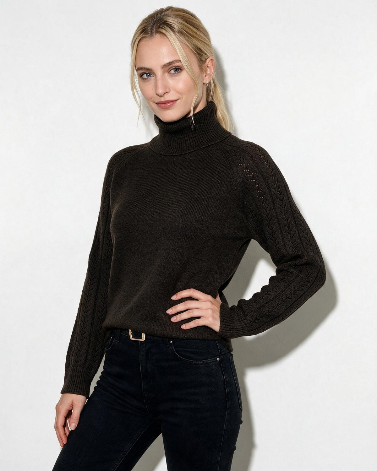 Pointelle Sleeve Turtleneck Jumper