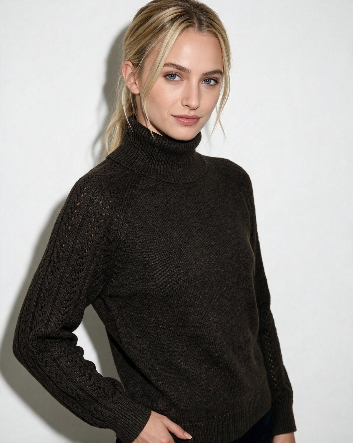 Pointelle Sleeve Turtleneck Jumper
