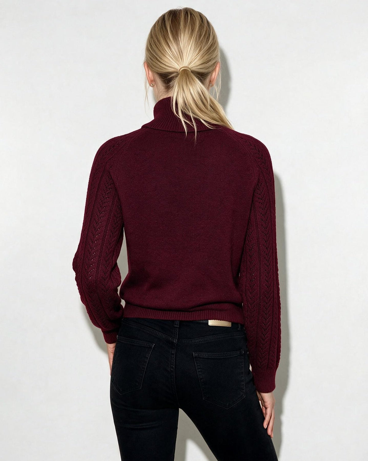 Pointelle Sleeve Turtleneck Jumper