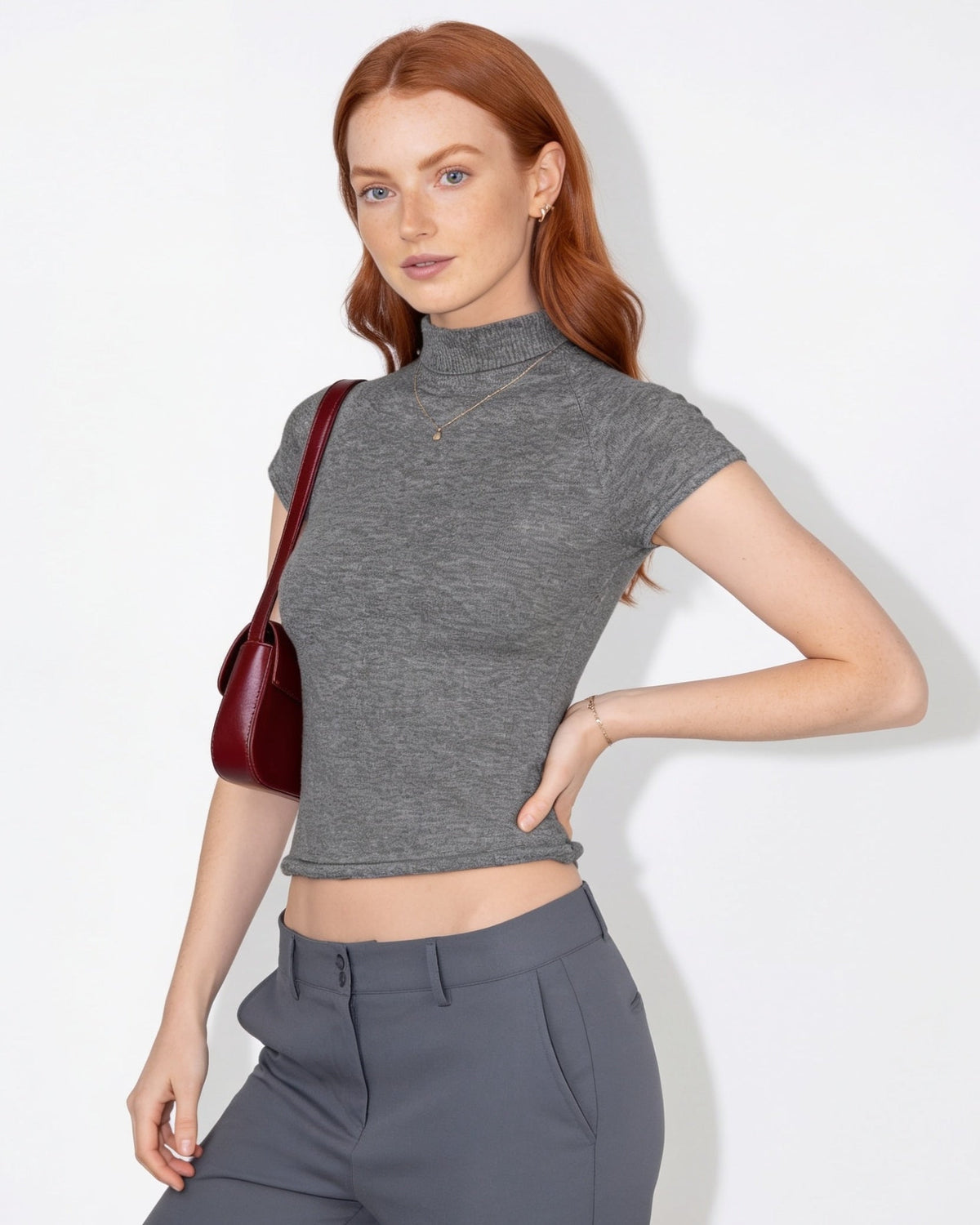 Cotton Short Sleeve Mock Neck Crop Top