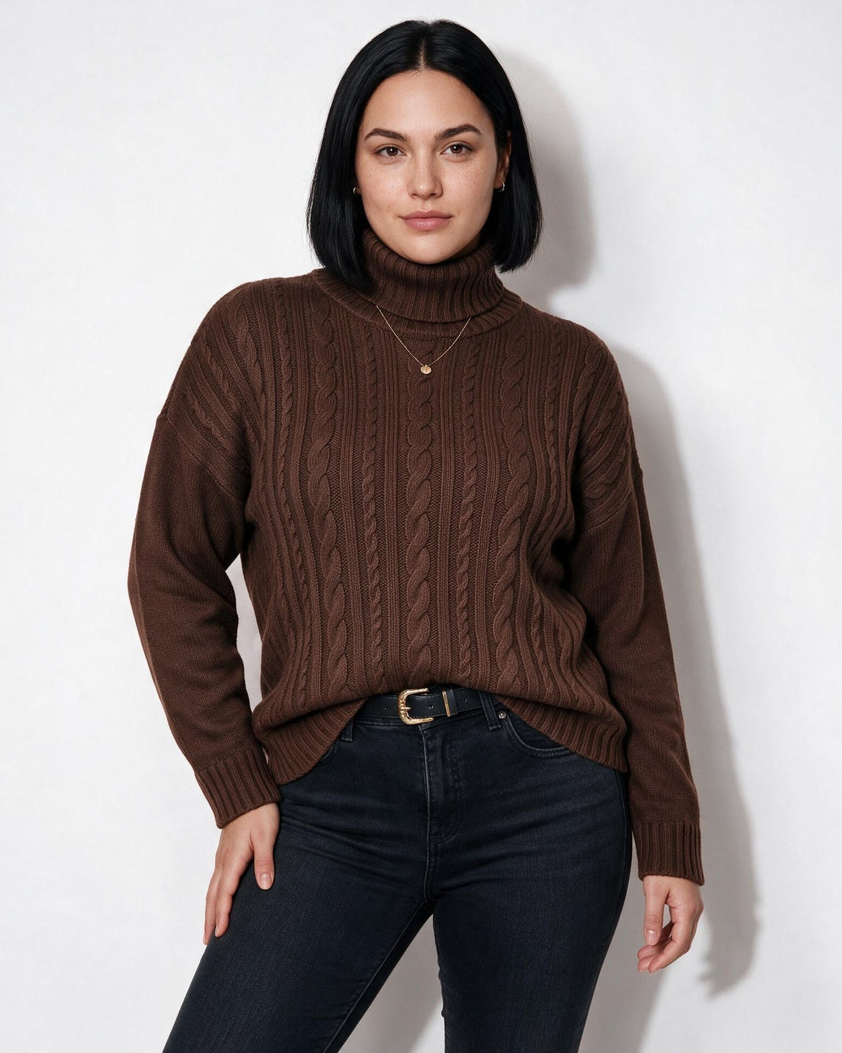 Chunky Cable Knit Turtleneck Jumper Plus Size