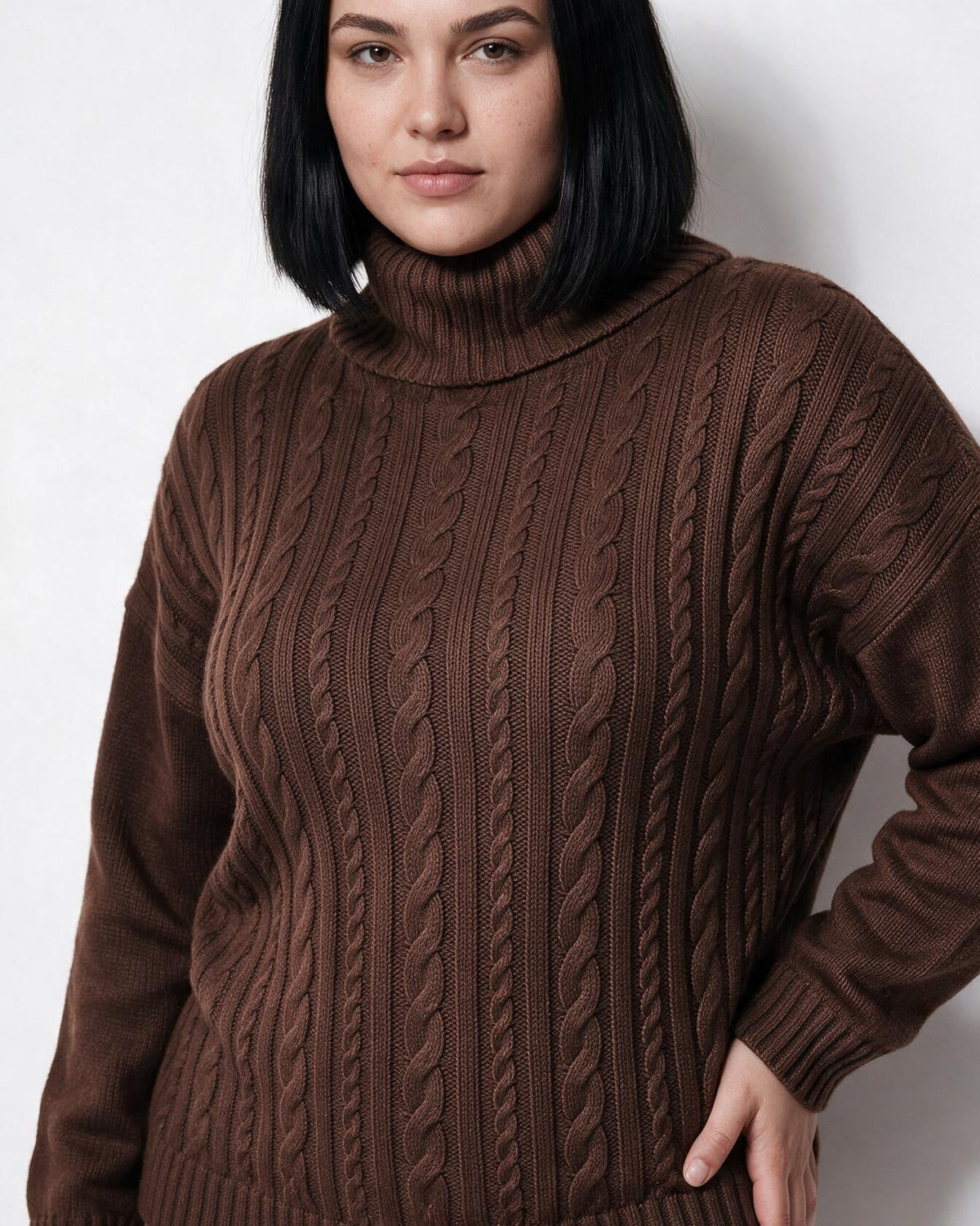 Chunky Cable Knit Turtleneck Jumper Plus Size