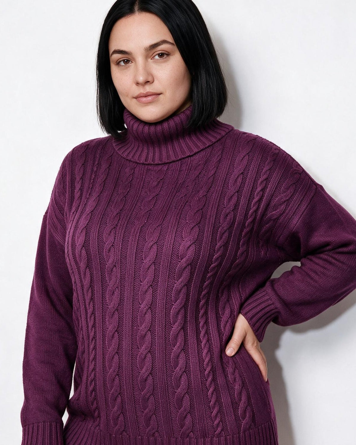 Chunky Cable Knit Turtleneck Jumper Plus Size